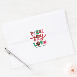 Adesivo Quadrado Cartão de Boas Festas Paz e Amor Rosa e Verde