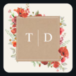 Adesivo Quadrado Cartão de casamento em papel cartão com amapola mo<br><div class="desc">Desenho de amapola silvestre sobre fundo branco. As flores estão dispostas em torno de um quadrado inspirado em cartão de papel com texto branco.</div>