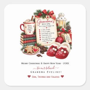 Adesivo Quadrado Cartão de Natal e Ano Novo Personalizado para a Vo