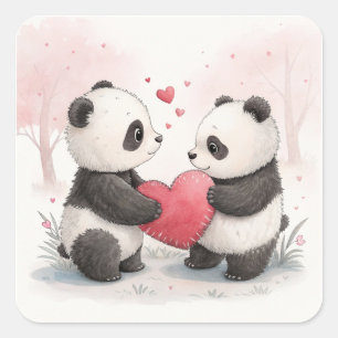 Adesivo Quadrado Cartão de Panda Romântico