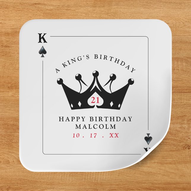 Adesivo Quadrado Cartão de Poker do Rei dos Espadas Casino (21st Birthday King of Spades Casino Poker Card Square Sticker
)