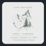 Adesivo Quadrado Cartão de Salvar a Data da Floresta de Pinheiros d<br><div class="desc">Adesivos de Salvar a Data Evergreen Pine Mountain Sketch - Em meio à beleza eterna dos pinheiros sempre verdes e à majestade tranquila das montanhas rústicas, o amor encontrou seu lar eterno. Por favor, junte-se a nós enquanto celebramos um amor tão duradouro quanto os picos e tão vibrante quanto as...</div>