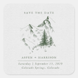Adesivo Quadrado Cartão de Salvar a Data da Floresta de Pinheiros d