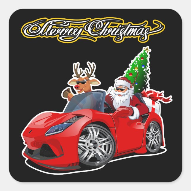 Adesivo Quadrado Cartão de saudação de Natal com cartazes de Natal (Frente)