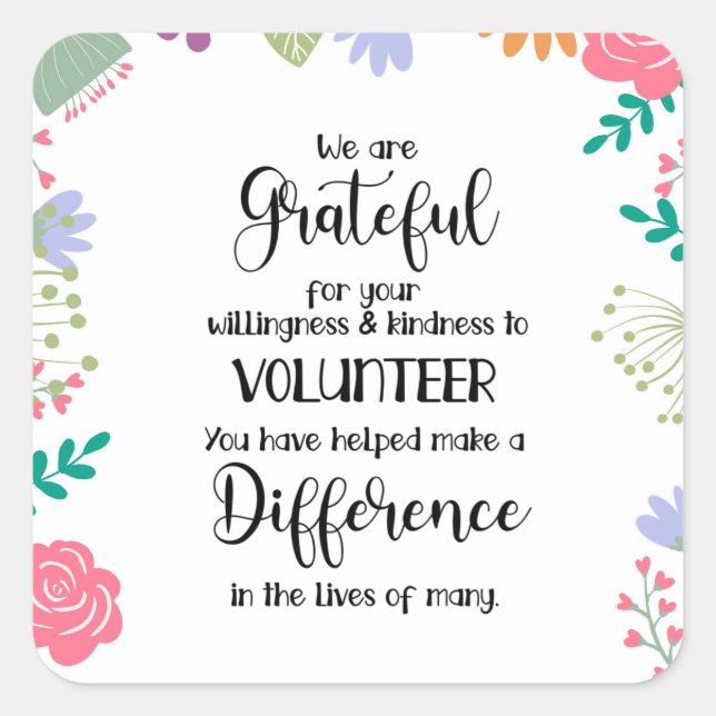 Adesivo Quadrado cartão de semana de apreciação voluntária (Frente)