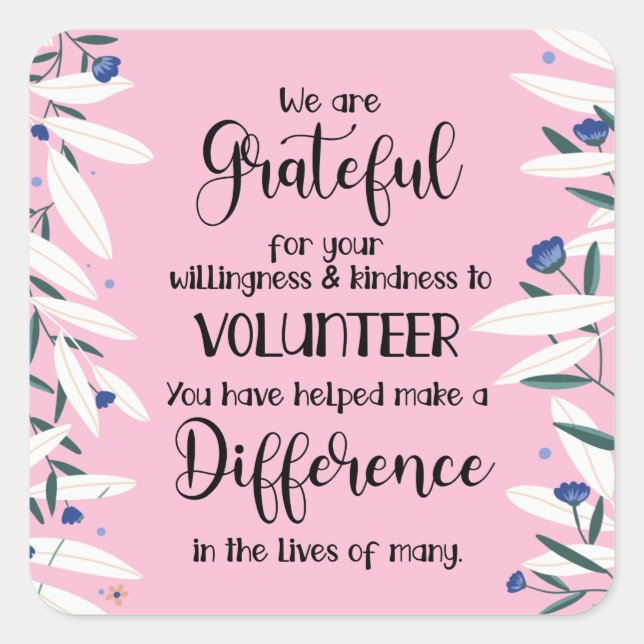 Adesivo Quadrado cartão de semana de apreciação voluntária (Frente)