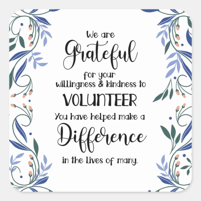 Adesivo Quadrado cartão de semana de apreciação voluntária (Frente)