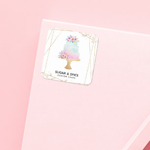 Adesivo Quadrado Cartão de Visita de Padaria de Bolos Personalizado