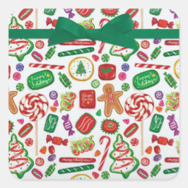 Adesivo Quadrado Cartão Envelope de Biscoitos de Natal de Doces