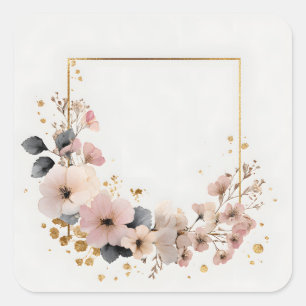 Adesivo Quadrado Cartão Postal de Boas-Vindas Floral com Flores Ele