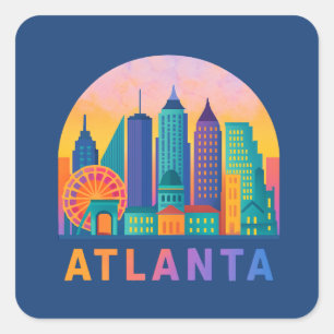 Adesivo Quadrado Cartão-postal Moderno Atlanta Georgia Skyline Blue