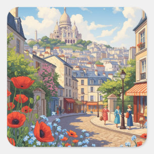 Adesivo Quadrado Cartão postal Paris Montmartre