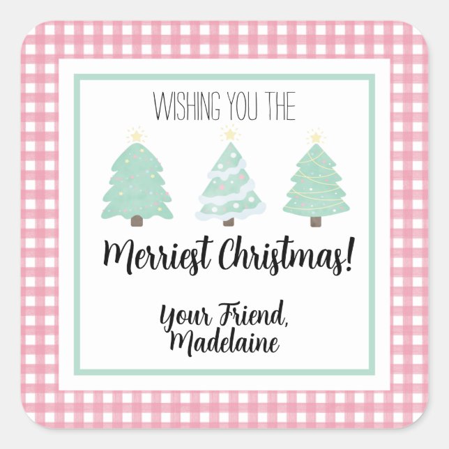 Adesivo Quadrado Cartão-presente de Natal para Professores de Árvor (Frente)