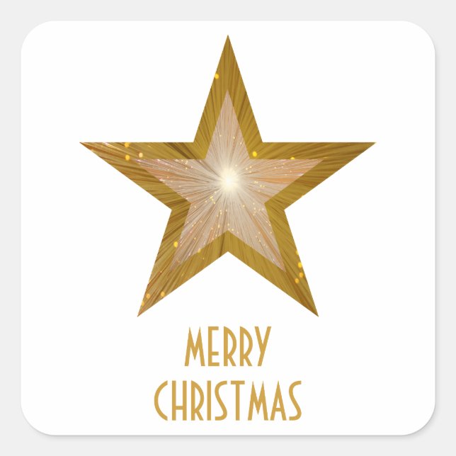 Adesivo Quadrado Cartaz branco do Dourado Star 'Feliz Natal' (Frente)