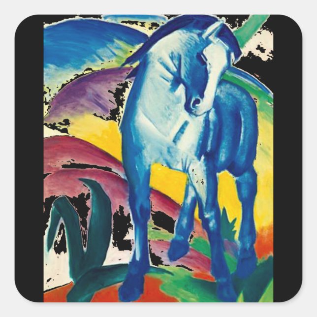 Adesivo Quadrado Cartaz de arte, Franz Marc, O Cavalo Azul (Frente)
