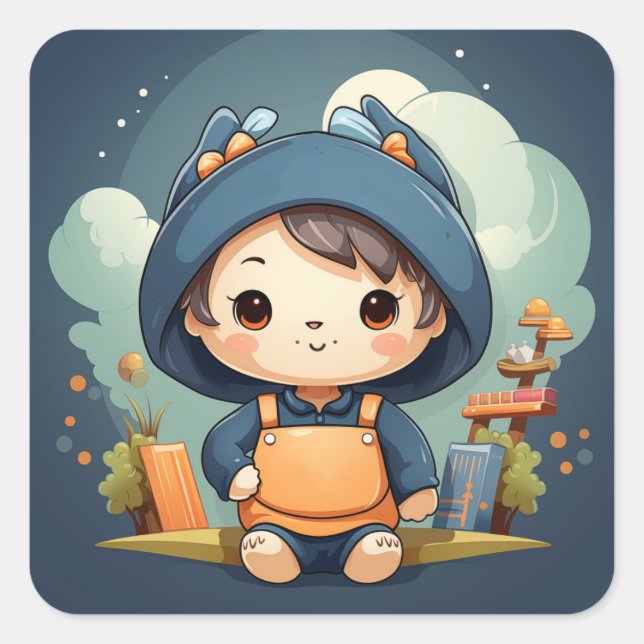 Adesivo Quadrado Cartaz de bebê bonito (Frente)