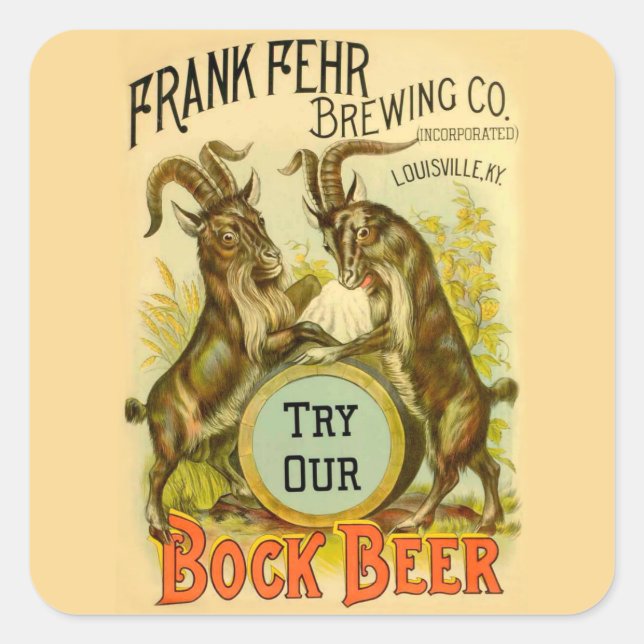 Adesivo Quadrado Cartaz de Cerveja Bock Vintage: Antigo Salão de Bo (Frente)