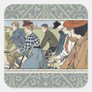 Adesivo Quadrado Cartaz de Ciclismo Arte Nova Bicicleta Antiga