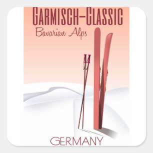 Adesivo Quadrado Cartaz de esqui dos Alpes Bávaros, Garmisch Classi