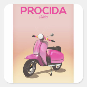 Adesivo Quadrado Cartaz de férias de scooter Procida Itália