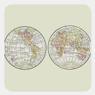 Adesivo Quadrado Cartaz de Globo do Mapa Mundial Vintage 1916 Hemis