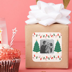 Adesivo Quadrado Cartaz de Natal da família de fotos do Natal, de f