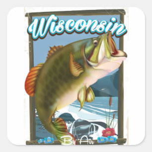 Adesivo Quadrado Cartaz de pesca do estado de Wisconsin