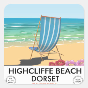 Adesivo Quadrado Cartaz de trem vintage da Praia de Highcliffe, Dor