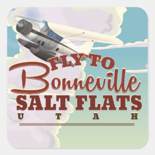 Adesivo Quadrado Cartaz de viagem antigo Bonneville Salt Flat Utah