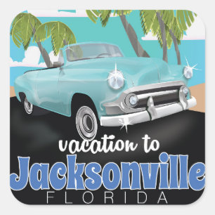 Adesivo Quadrado Cartaz de viagem antigo de Jacksonville, Flórida,