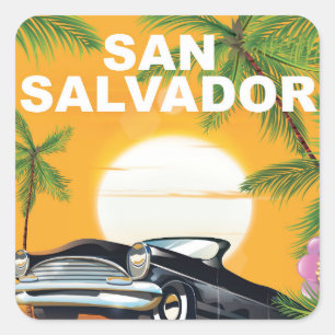Adesivo Quadrado Cartaz de viagem antigo de San Salvador