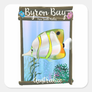 Adesivo Quadrado Cartaz de viagem Byron Bay Austrália.