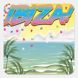 Adesivo Quadrado cartaz de viagem da festa na praia de Ibiza