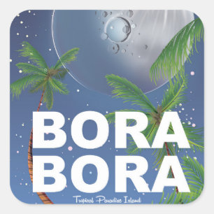 Adesivo Quadrado Cartaz de viagem da lua de Bora Bora