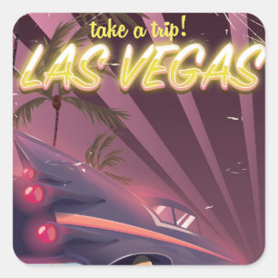 Adesivo Quadrado Cartaz de viagem de automóvel vintage de Las Vegas