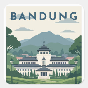 Adesivo Quadrado Cartaz de Viagem de Bandung Indonésia