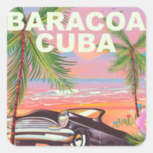 Adesivo Quadrado Cartaz de viagem de carro Baracoa Cuba