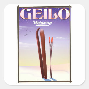 Adesivo Quadrado cartaz de viagem de esqui Geilo, Noruega