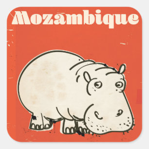 Adesivo Quadrado cartaz de viagem de hipopótamo de Moçambique