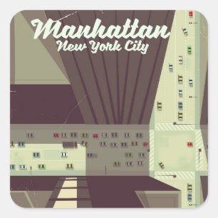 Adesivo Quadrado Cartaz de viagem de Manhattan Nova York.
