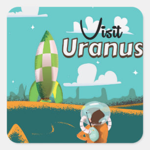 Adesivo Quadrado Cartaz de Viagem de Urano em estilo retrô