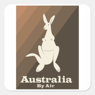 Adesivo Quadrado Cartaz de viagem do canguru Australia By Air.