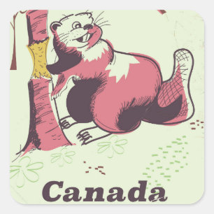 Adesivo Quadrado Cartaz de viagem do castor vintage do Canadá