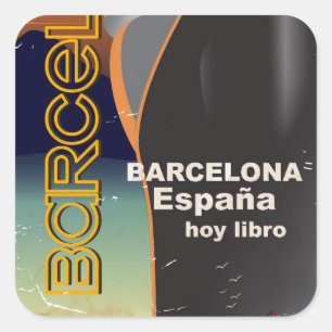 Adesivo Quadrado Cartaz de viagem do cruzeiro vintage de Barcelona