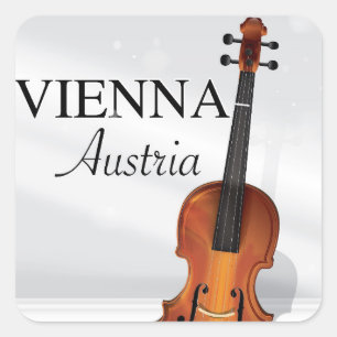 Adesivo Quadrado Cartaz de viagem do violino de Viena Áustria