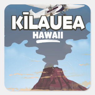 Adesivo Quadrado Cartaz de viagem do vulcão Kīlauea Hawaii