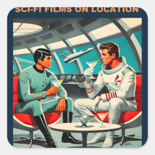 Adesivo Quadrado Cartaz de Viagem Espacial Martini Filmes de Ficção