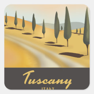 Adesivo Quadrado Cartaz de viagem estilo vintage da Toscana Itália