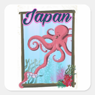 Adesivo Quadrado cartaz de viagem estilo vintage do Japão