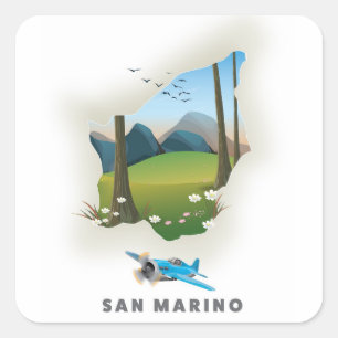Adesivo Quadrado Cartaz de viagem ilustrado de San Marino.